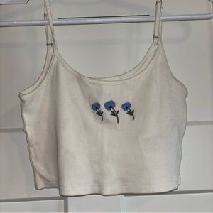 Hollister Cream Sleeveless Crop Camisole with Floral Embroidery